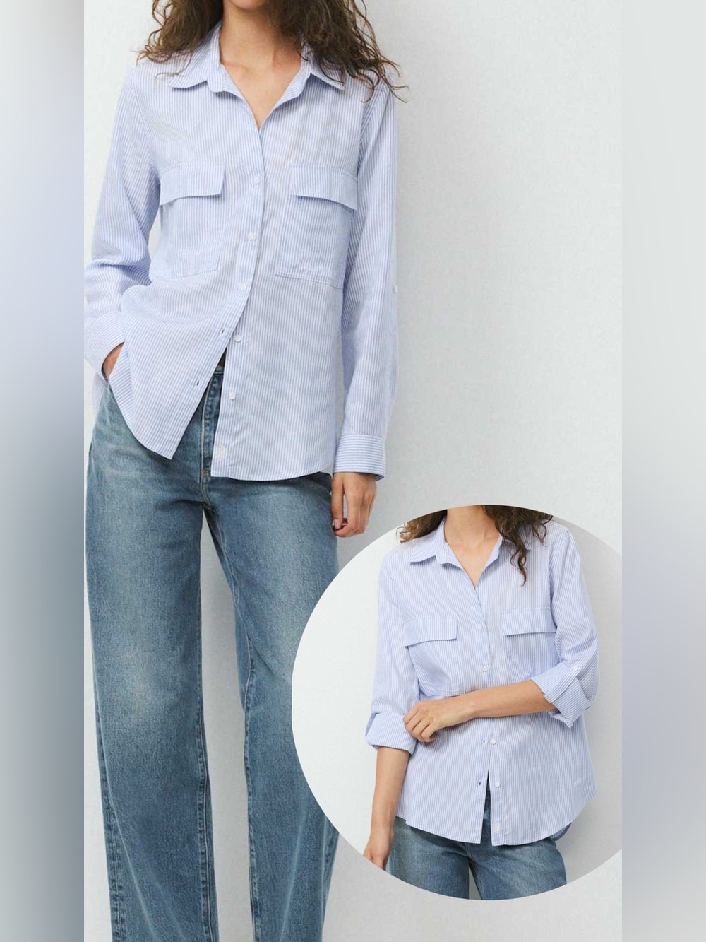Aritzia Babaton Utility Shirt Blue White Stripe Lyocell Button-Up M
